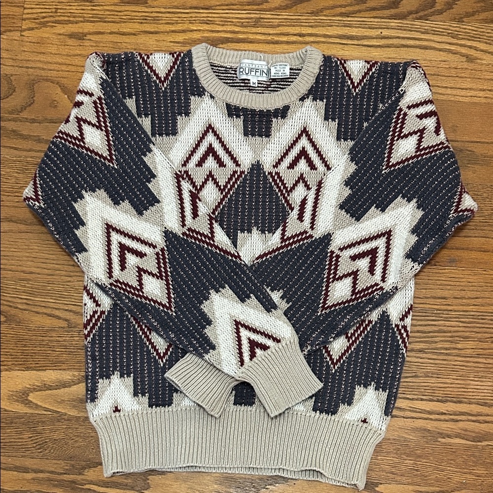 Vintage Gianfranco Ruffini Y2K Sweater Men’s M Crewneck 90’s Geometric Cotton - Picture 10 of 10